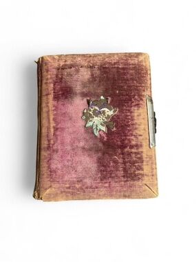 Antique Victorian Celluloid and Velvet Floral Latch Photo Album